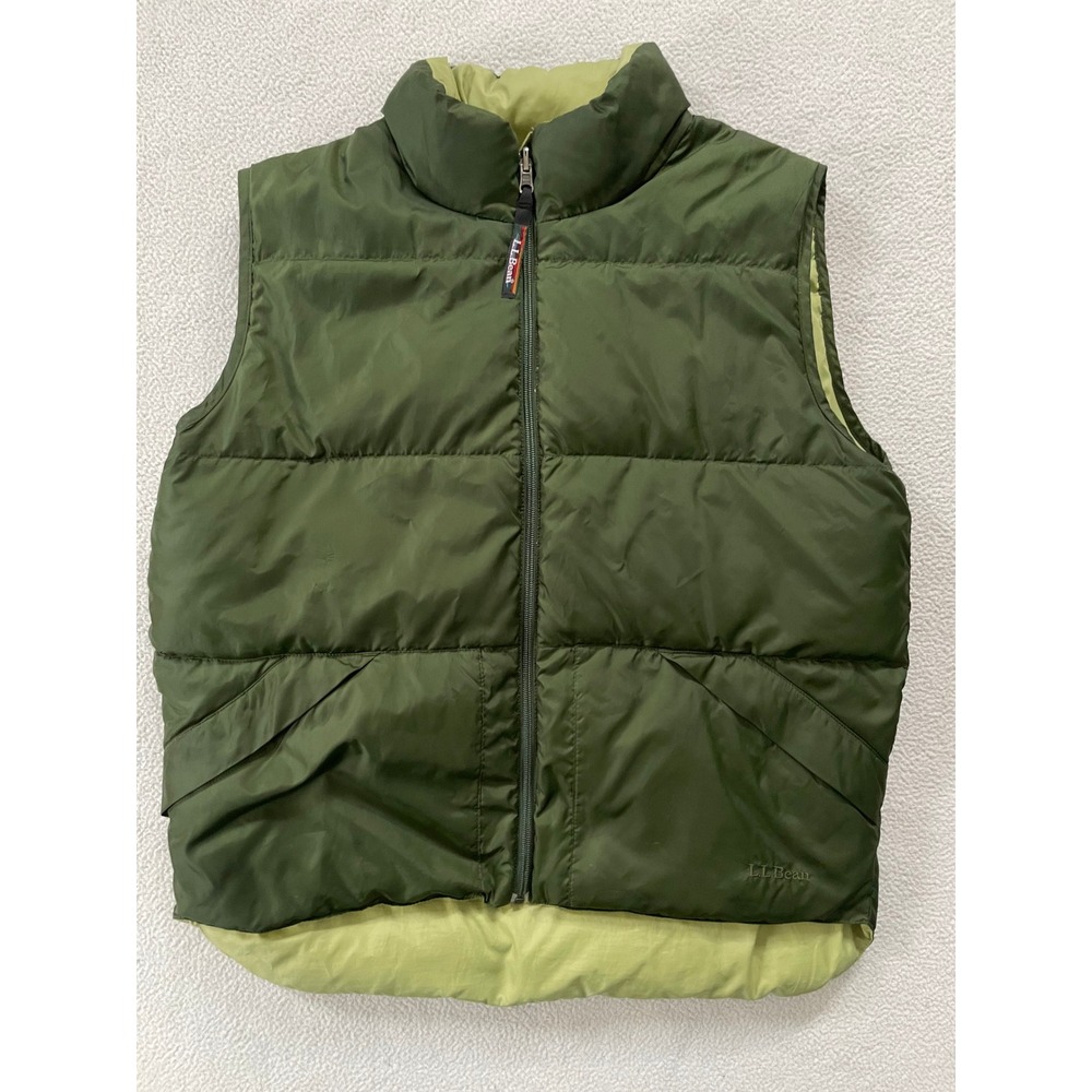 y2k Vintage L.L.Bean Womens Large Puffer Vest Green Reversible Goose Down